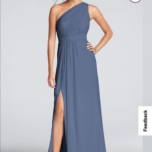 One Shoulder Bridesmaid Dress- Long With Slit (Steel Blue- Chiffon)